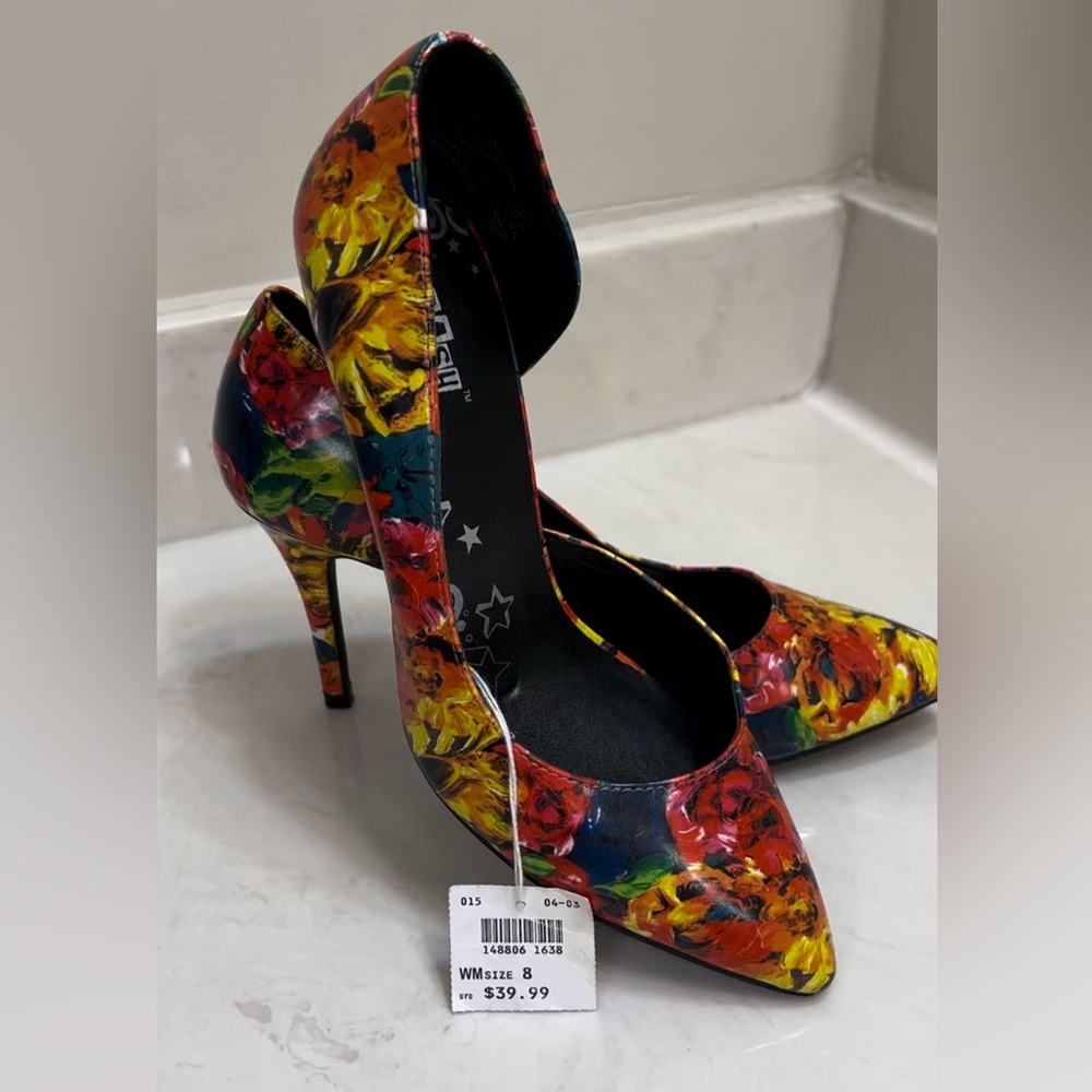 Brash Women Karah D’orsay Shoes Yellow Floral Pointed Toe Slim Heels.Size 8